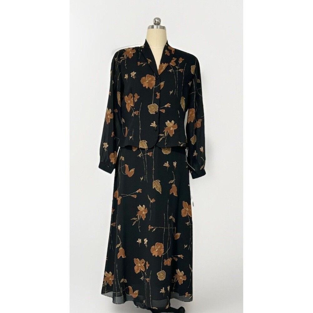 NWT VTG Pendleton 2-pc. Skirt Top Suit Set 10 Petite Black Brown Floral Classic